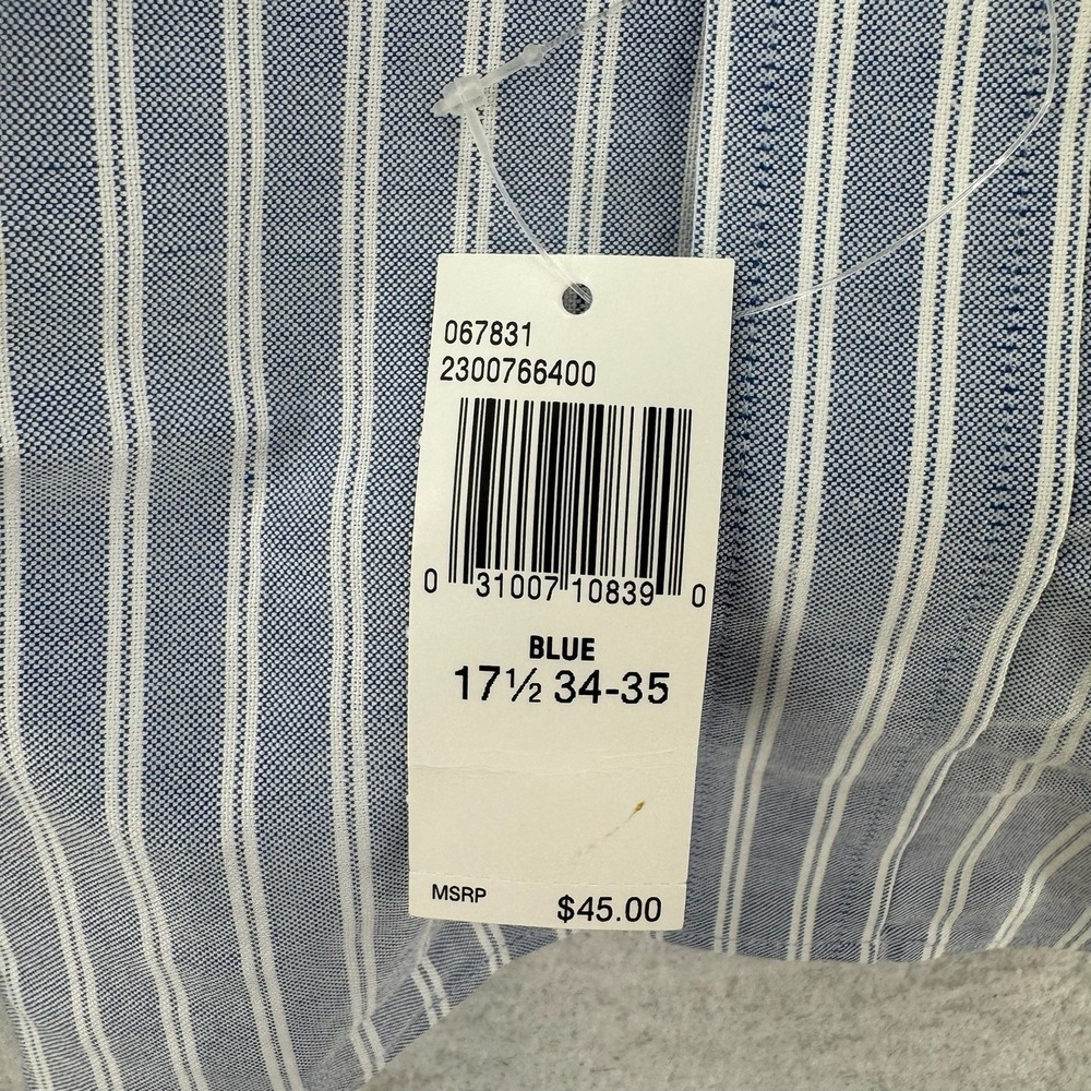 IZOD Varsity Oxford Shirt Mens XL‎ Slim Fit Blue White Stripe LS 17.5 34/35 NWT - Picture 3 of 8